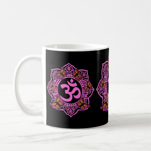 Rosa-Ochsenmandala-Design mit Monarchschmetterling Kaffeetasse (Links)