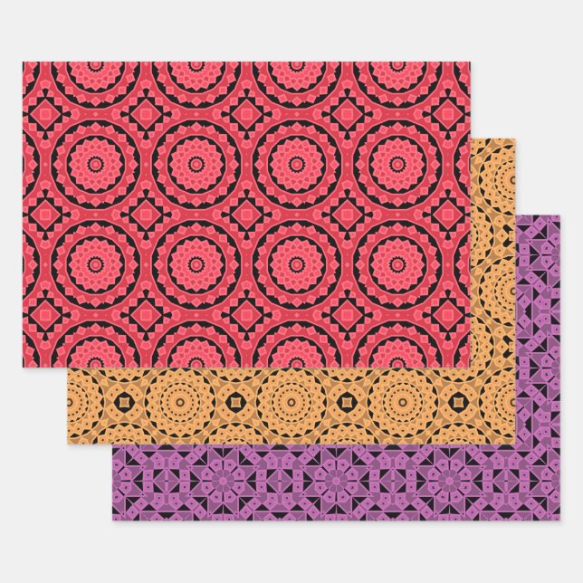 Rosa Ocker Lila Coole marokkanische Mosaikmuster Geschenkpapier Set (Set)