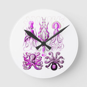 Rosa Octopus Meereswelt Wassersport-Kunst   Runde Wanduhr