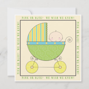 Rosa oder Blau? Baby in Carriage Neutral Baby Dusc Einladung