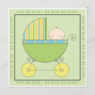 Rosa oder Blau? Baby in Carriage Neutral Baby Dusc Einladung