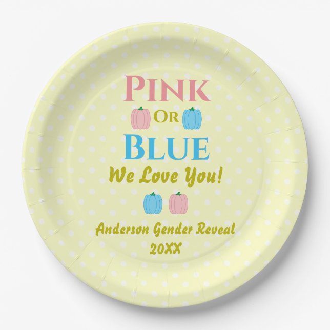 Rosa oder blau, wir Liebe dich! Geschlechtsankündi Pappteller (Vorderseite)