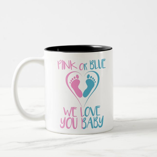 Rosa oder blau Wir Lieben Sie Baby Geschlecht offe Zweifarbige Tasse (Links)