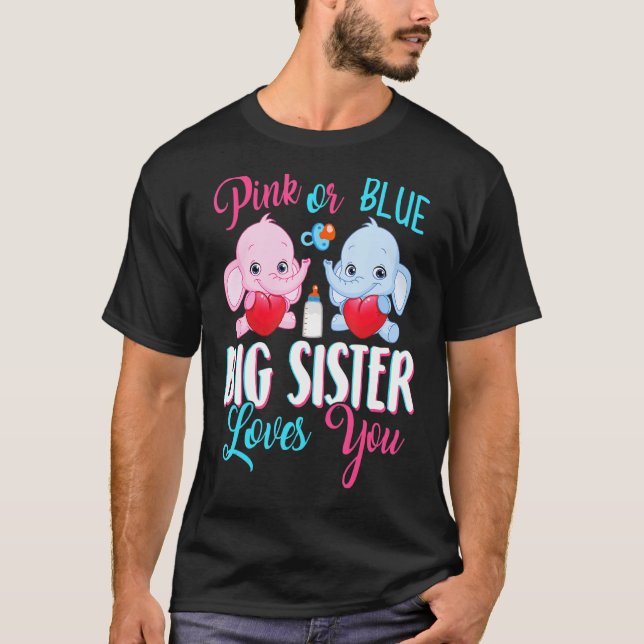 Rosa oder blaue Big Sister Lieben Sie Elefanten Ba T-Shirt (Vorderseite)