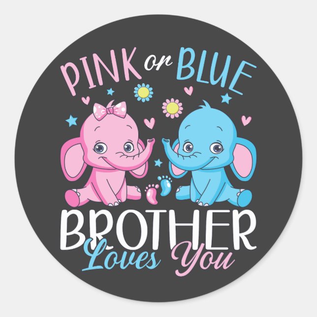Rosa oder blaue Brüder Lieben Sie Elephant Baby Runder Aufkleber (Vorderseite)