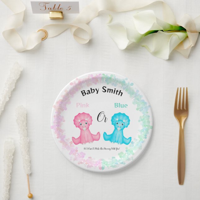 Rosa oder blaue Dinosaurier Babydusche Geschlechts Pappteller (Hochzeit)