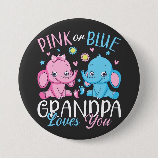 Rosa oder blaue Grandpa-Lieben Sie Elephant Baby R Button (Vorderseite)