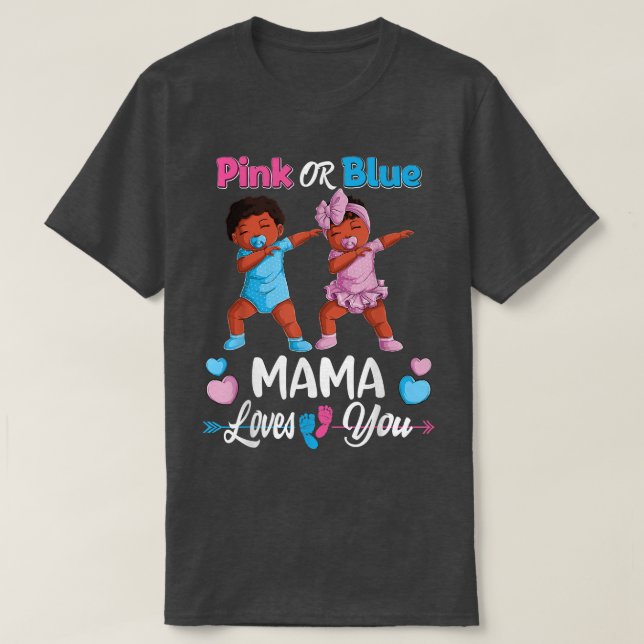 Rosa oder blaue Mama-Lieben, die das Schwarze Baby T-Shirt (Design vorne)