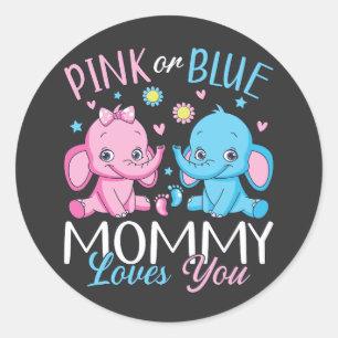 Rosa oder blaue Mommy Lieben Sie Elephant Baby Runder Aufkleber
