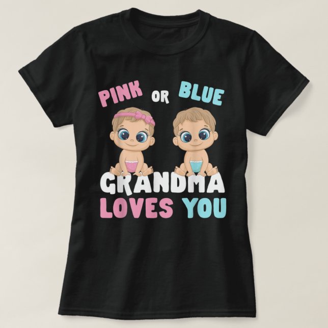 Rosa oder blaue Oma-Lieben Sie Geschlecht Baby Rev T-Shirt (Design vorne)
