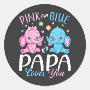 Rosa oder blaue Papa Lieben Elephant Baby Runder Aufkleber