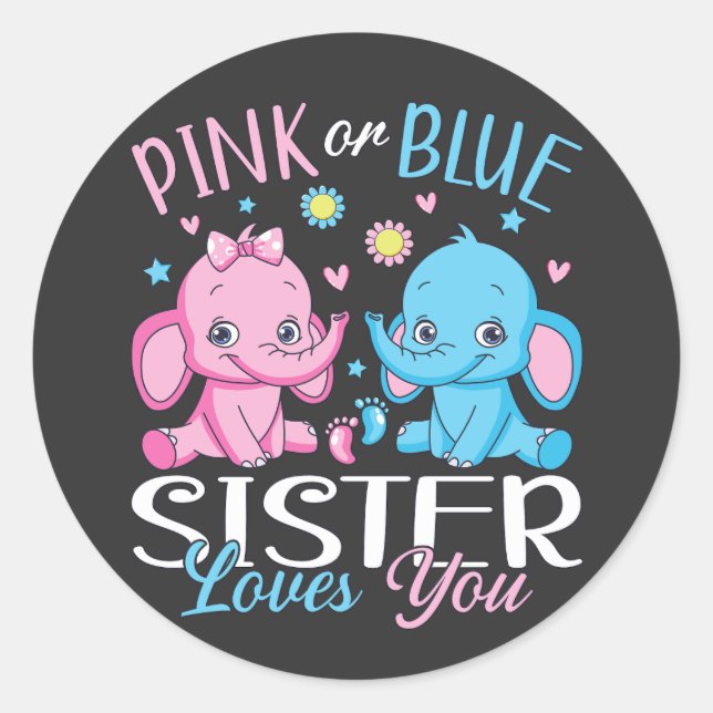Rosa oder blaue Schwänze Lieben Elephant Baby Runder Aufkleber (Vorderseite)