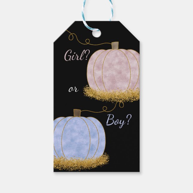 Rosa oder blaues Pumpki-Gender-Party Geschenkanhänger (Vorderseite)