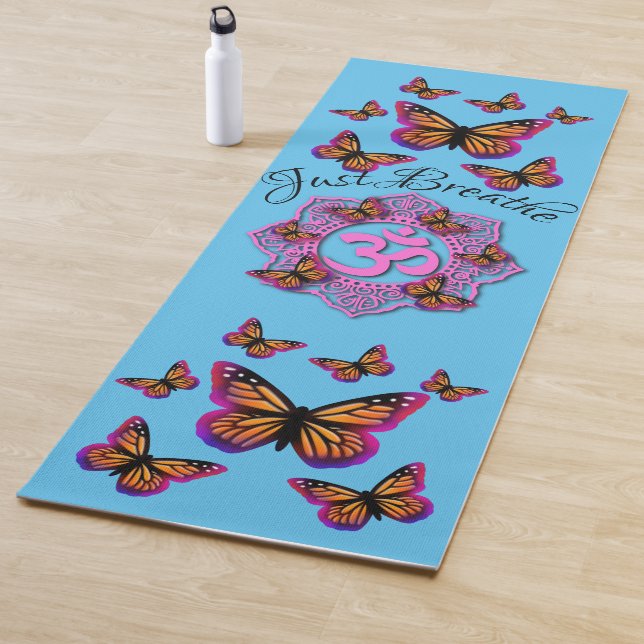 Rosa Ohm Mandala Design Schmetterlinge atmen einfa Yogamatte (Beispiel)