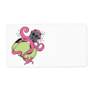 rosa Oktopus mit Gasmaske