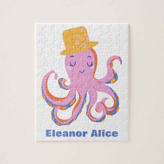 Rosa Oktopus Quirky Tanzen Tier Personalisiert (Vertikal)