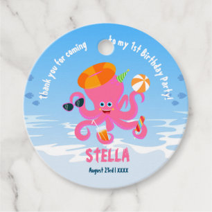 Rosa Oktopus Sommermädchen Geburtstagsparty Geschenkanhänger