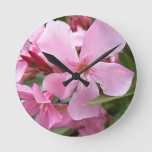 Rosa Oleander-Blumen-Wanduhr   Elegante Botanica Runde Wanduhr