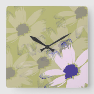 Rosa Olive Green Daisy Quadratische Wanduhr