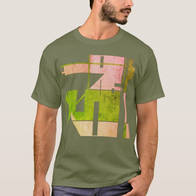 Rosa Olive Green Geometrie Tribal Art Abstrakt T-Shirt (Vorderseite)