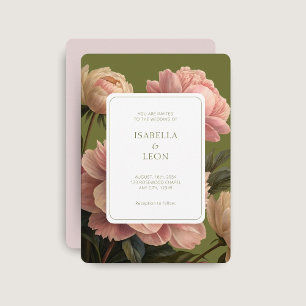 Rosa Olive Green Vintag Rose Wedding Einladung