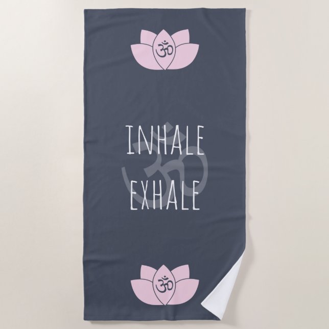 Rosa Om & Lotus Blume Inhalieren Exhale Strandtuch (Vorderseite)