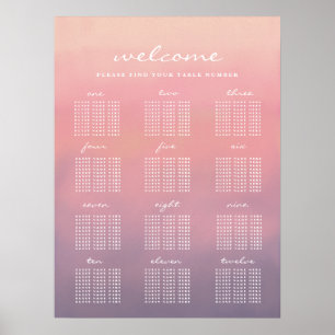 Rosa Ombre Boho Minimalistische Hochzeit Sitzplan Poster