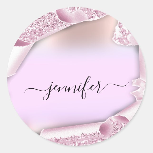 Rosa Ombre Glitzer Rosa Name Bridal Sweet16. Runder Aufkleber (Vorderseite)