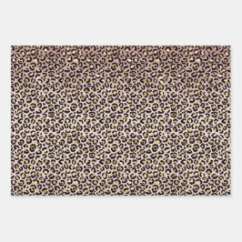 Rosa Ombre Gold Black Leopard Geschenkpapier Set