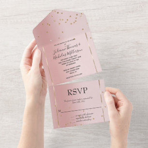 Rosa Ombre Gold Glam Konfetti Hochzeit All In One Einladung