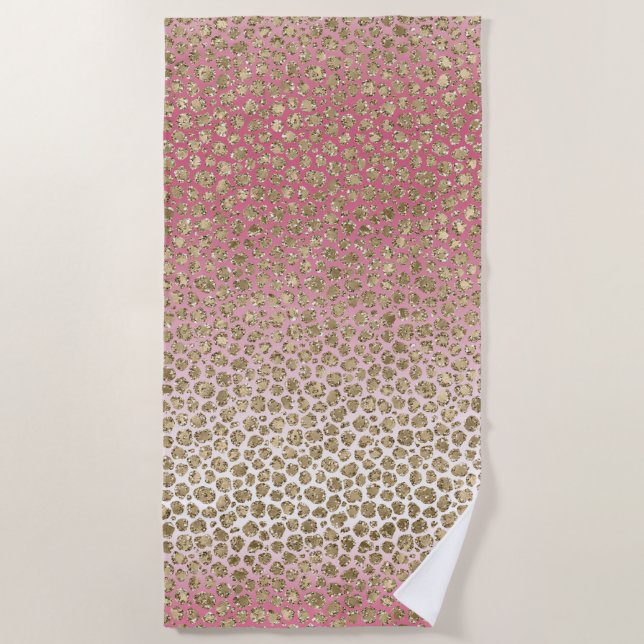 Rosa Ombre Gold Glitzer Glitz Leopard Print Strandtuch (Vorderseite)