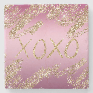 Rosa Ombre Gold Glitzer Herzstück XOXO Steinuntersetzer