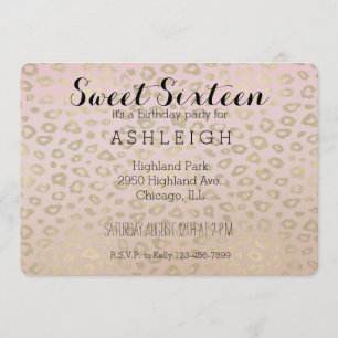Rosa Ombre Gold Leopard Print 16 . Geburtstag Einladung