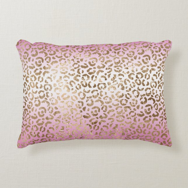 Rosa Ombre Gold Leopard Print Dekokissen (Vorderseite)