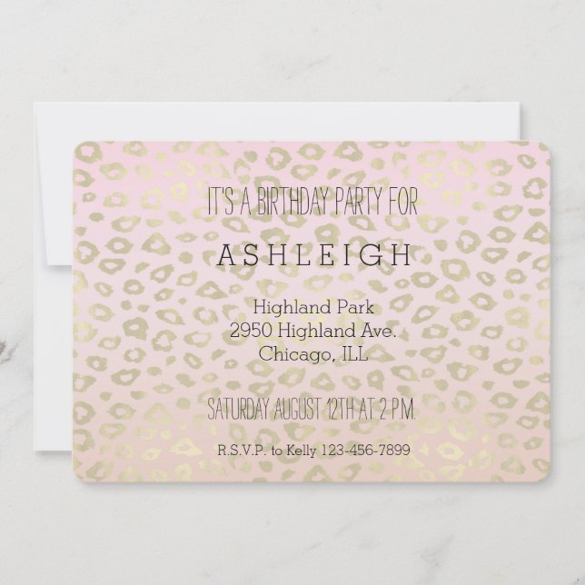 Rosa Ombre Gold Leopard Print Geburtstag Einladung (Vorderseite)