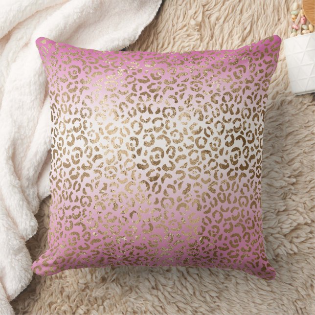 Rosa Ombre Gold Leopard Print Kissen (Decke)