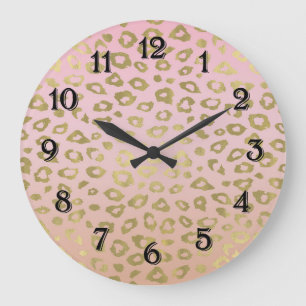 Rosa Ombre Gold Leopardenprint Große Wanduhr