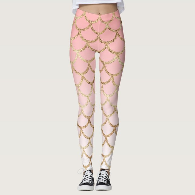 Rosa Ombre GoldGlitzer-Meerjungfrau stuft Leggings (Vorderseite)