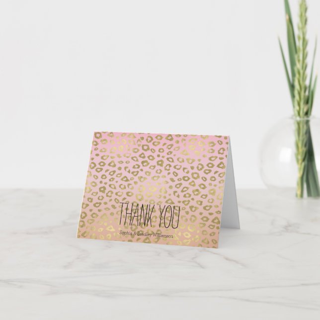 Rosa Ombre Goldleopard-Druck danken Ihnen Dankeskarte (Vorderseite)