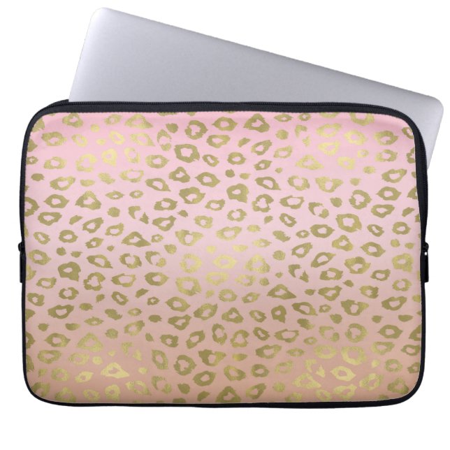 Rosa Ombre Goldleopard-Druck Laptopschutzhülle (Vorderseite)