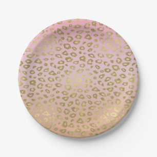 Rosa Ombre Goldleopard-Druck Pappteller