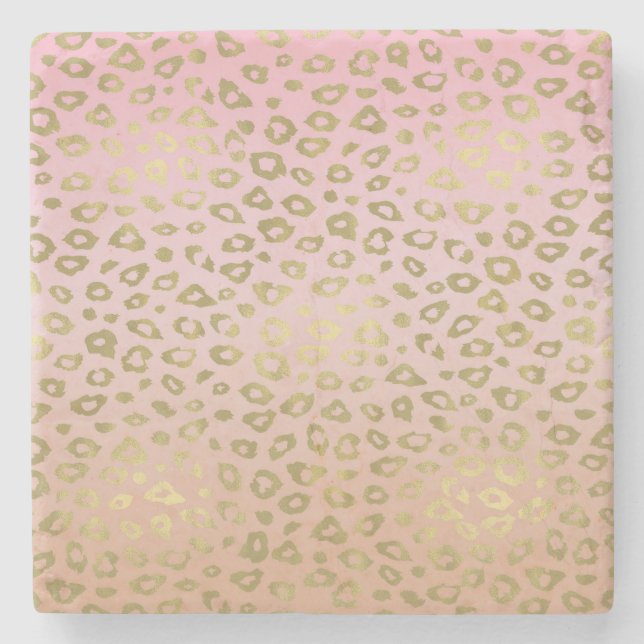 Rosa Ombre Goldleopard-Druck Steinuntersetzer (Vorderseite)