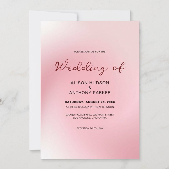 Rosa Ombre Hintergrundhochzeit Einladung (Vorderseite)