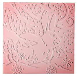 Rosa Ombre Kaninchenwald mit Schneekiefern Fliese
