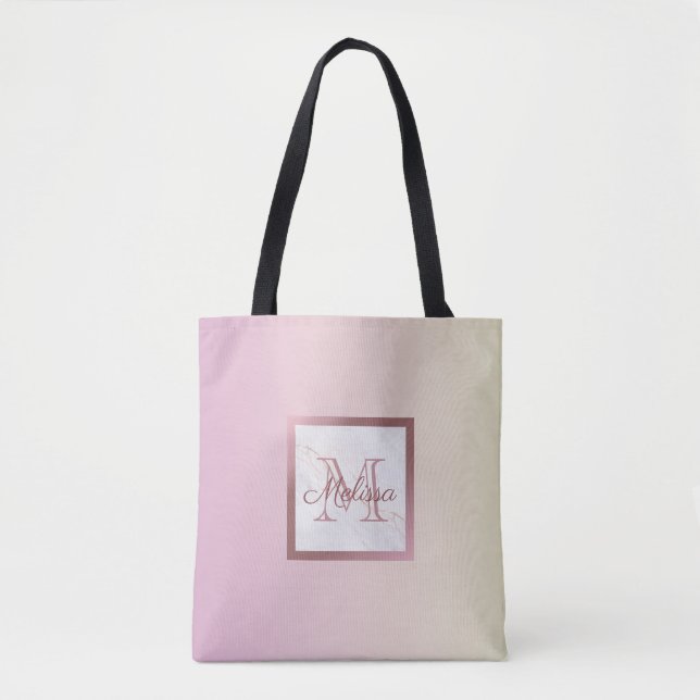 Rosa Ombre Rose Gold Monogram Tasche (Vorderseite)