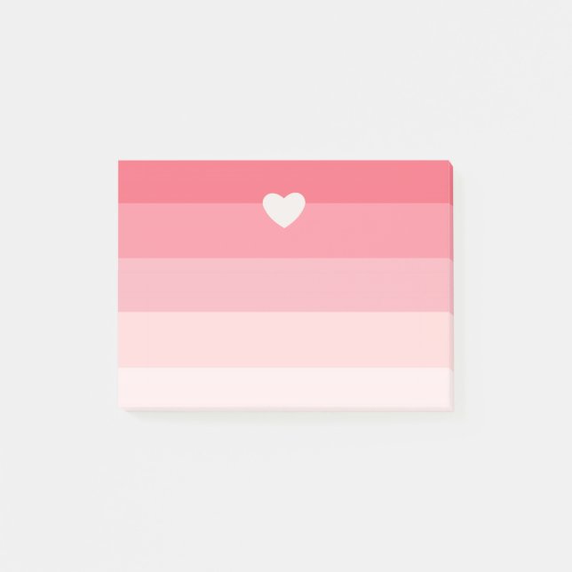 Rosa Ombre Streifen mit Herzen Post-it Klebezettel (Vorderseite)