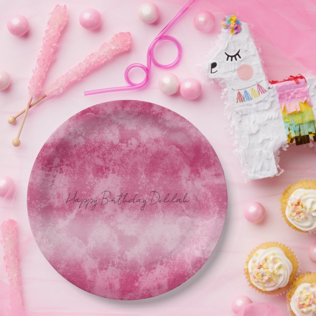 Rosa Ombre Streifen Pappteller (Party)