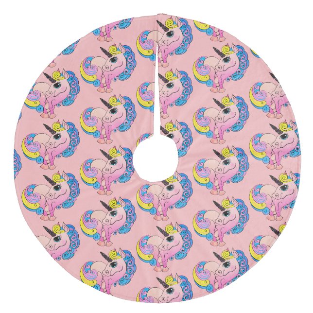 Rosa Ombre Unicorn Regenbogenhaar Fleece Weihnachtsbaumdecke (Vorderseite)