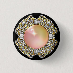 Rosa Opalperlen-Juwel-Goldeinfassung auf Schwarzem Button