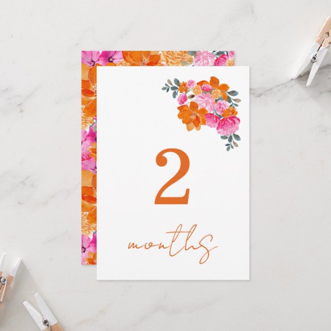 Rosa Orange 2 Monate Kindergeldkarte Einladung (Vorderseite/Rückseite Beispiel)